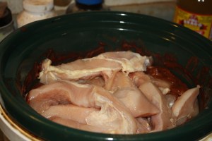 After the sauce is blended, add chicken