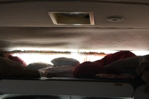 Overhead in the motor home...snuggly small